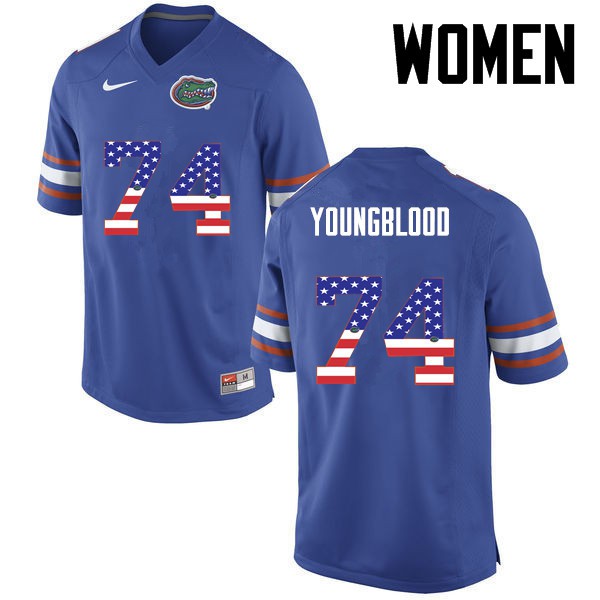 Florida Gators Women #74 Jack Youngblood College Football Jersey USA Flag Fashion Blue